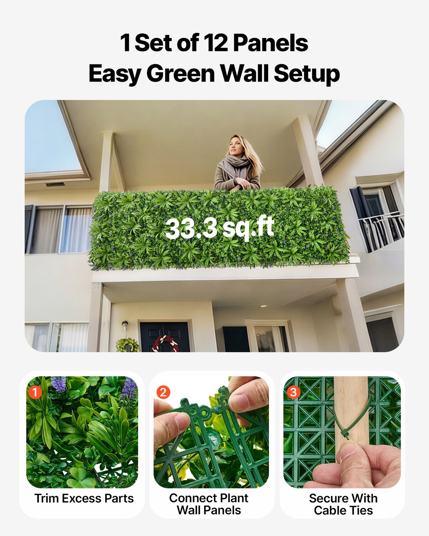 Artificial Greenery Wall Panel 40x120 Inches Privacy Fence Backdrop for Indoor & Outdoor Garden