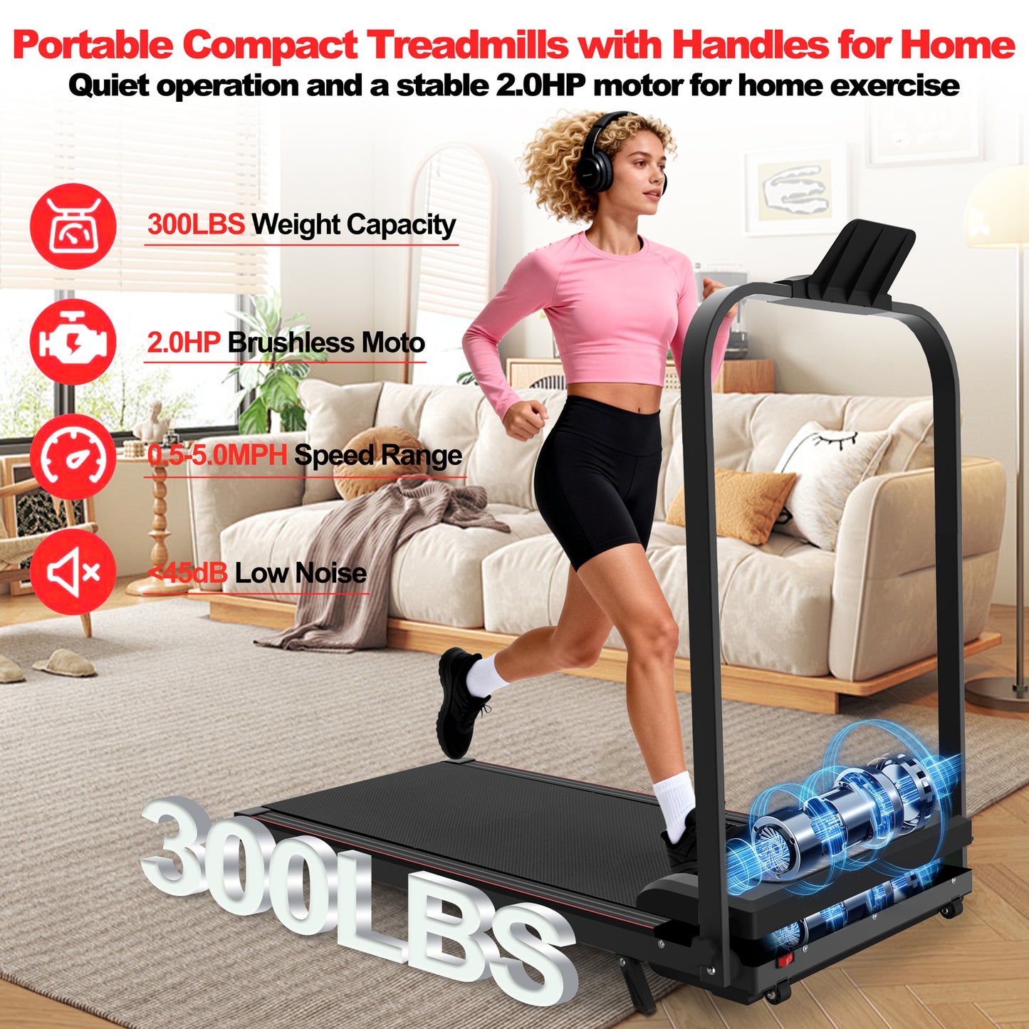 Foldable Treadmill with Handle Bar & Incline - Portable Under Desk Walking Pad