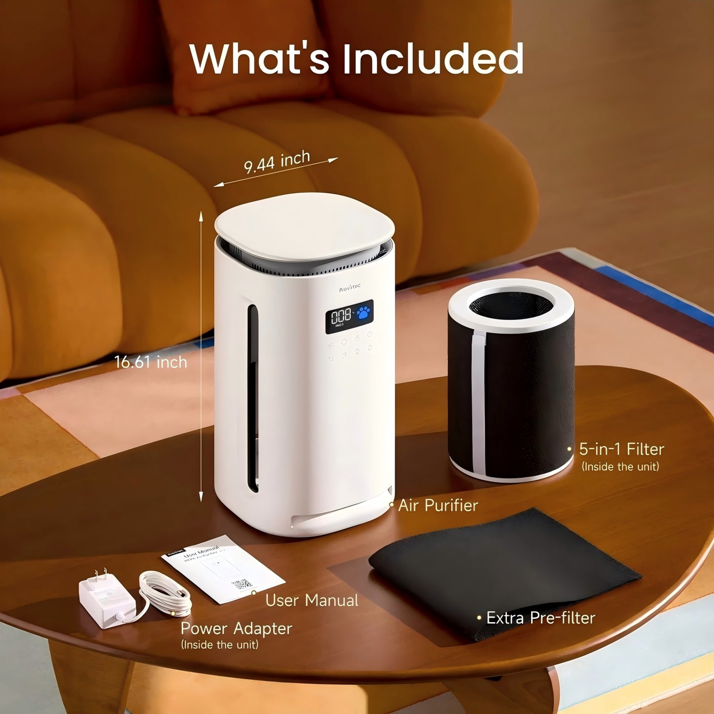 Pet Air Purifier with HEPA Filter for Large Rooms Up to 2000 Sq Ft - Odor & Pet Hair Reduction
