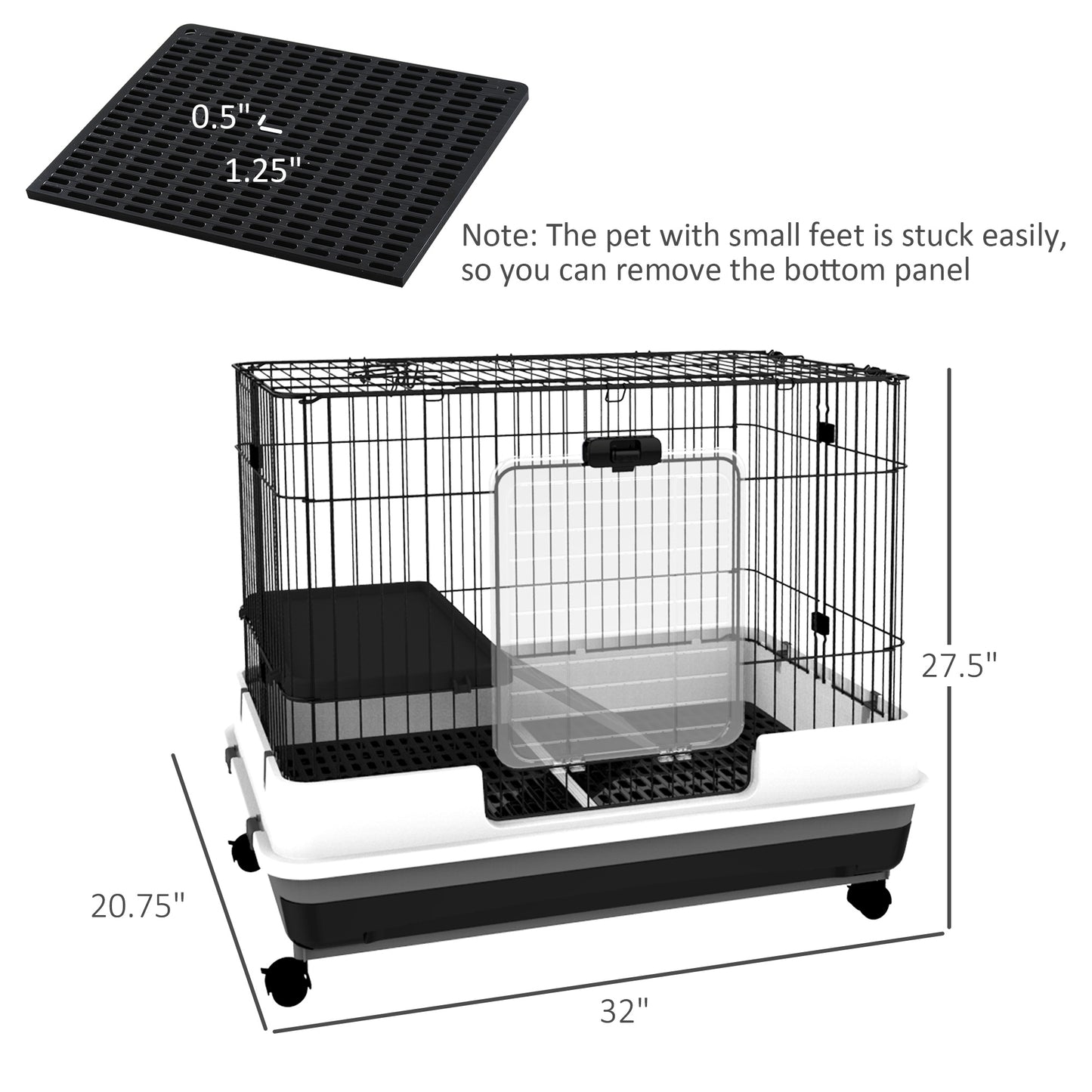 Small Animal Cage with Wheels & Removable Tray for Bunny, Ferret, Chinchilla