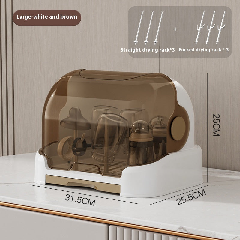 Baby Tableware Storage Box with Draining Rack Dustproof Cover Multi-Size