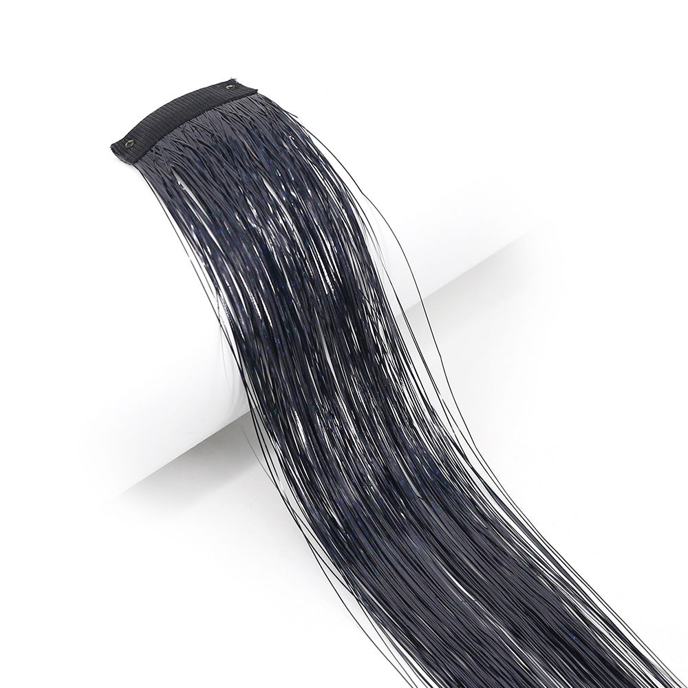 Clip-In Rainbow Hair Extensions - Long Synthetic Wig with Gold Thread