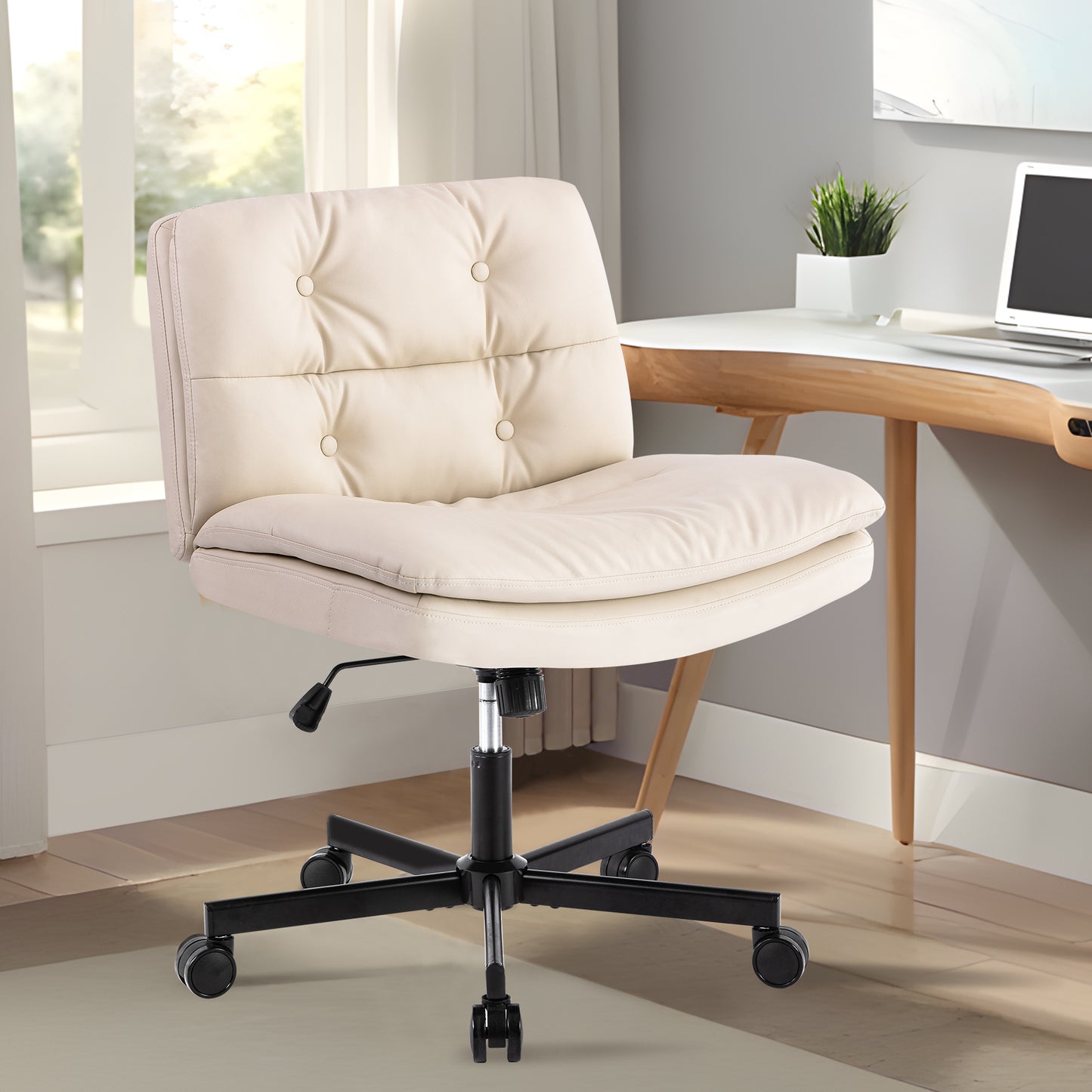 360° Swivel Home Office Desk Chair - Adjustable Height, Beige