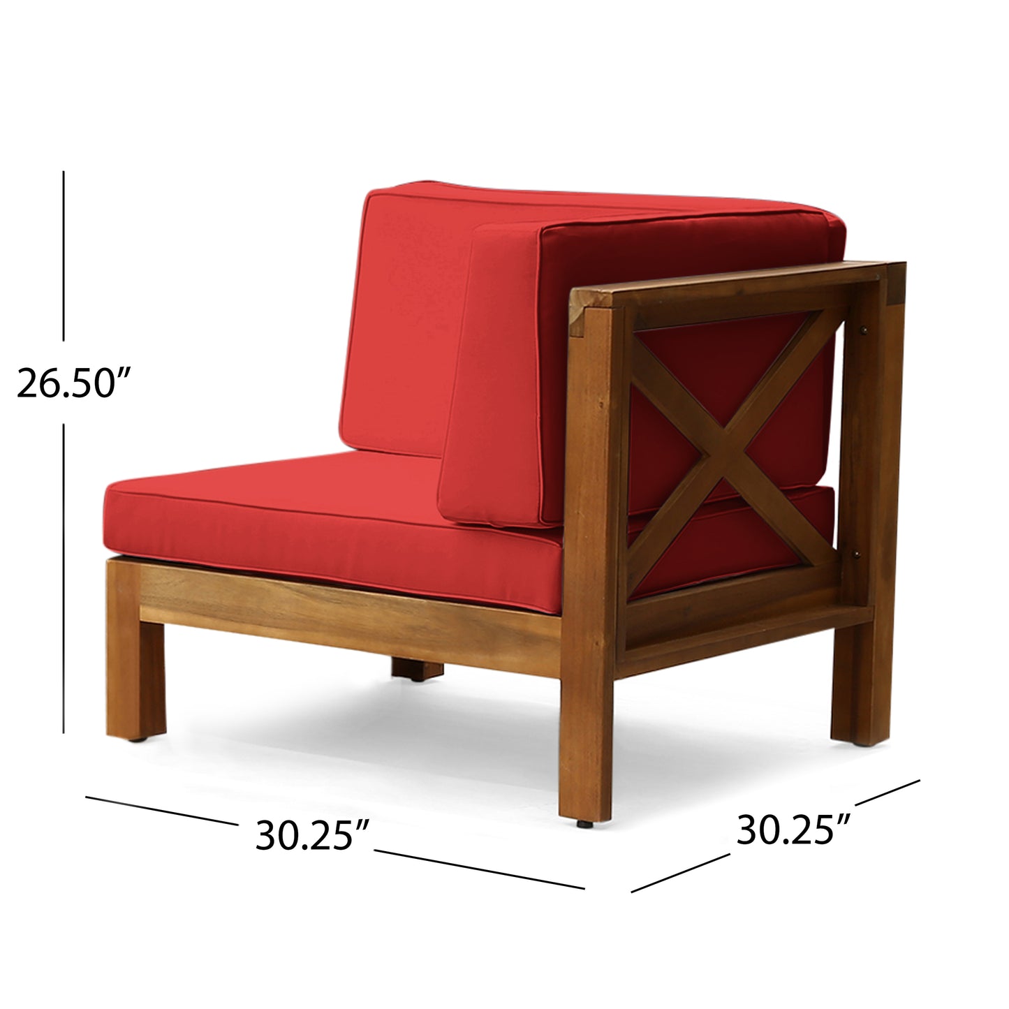 Outdoor Sectional Sofa Set - 3 Seater Acacia Wood with Red Cushions