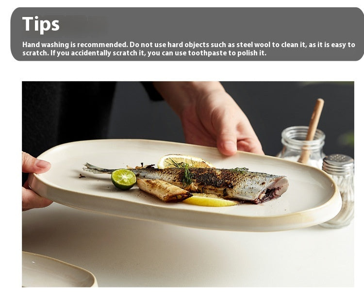 Ceramic Fish Steaming Plate - Household Kitchen Dining Tableware
