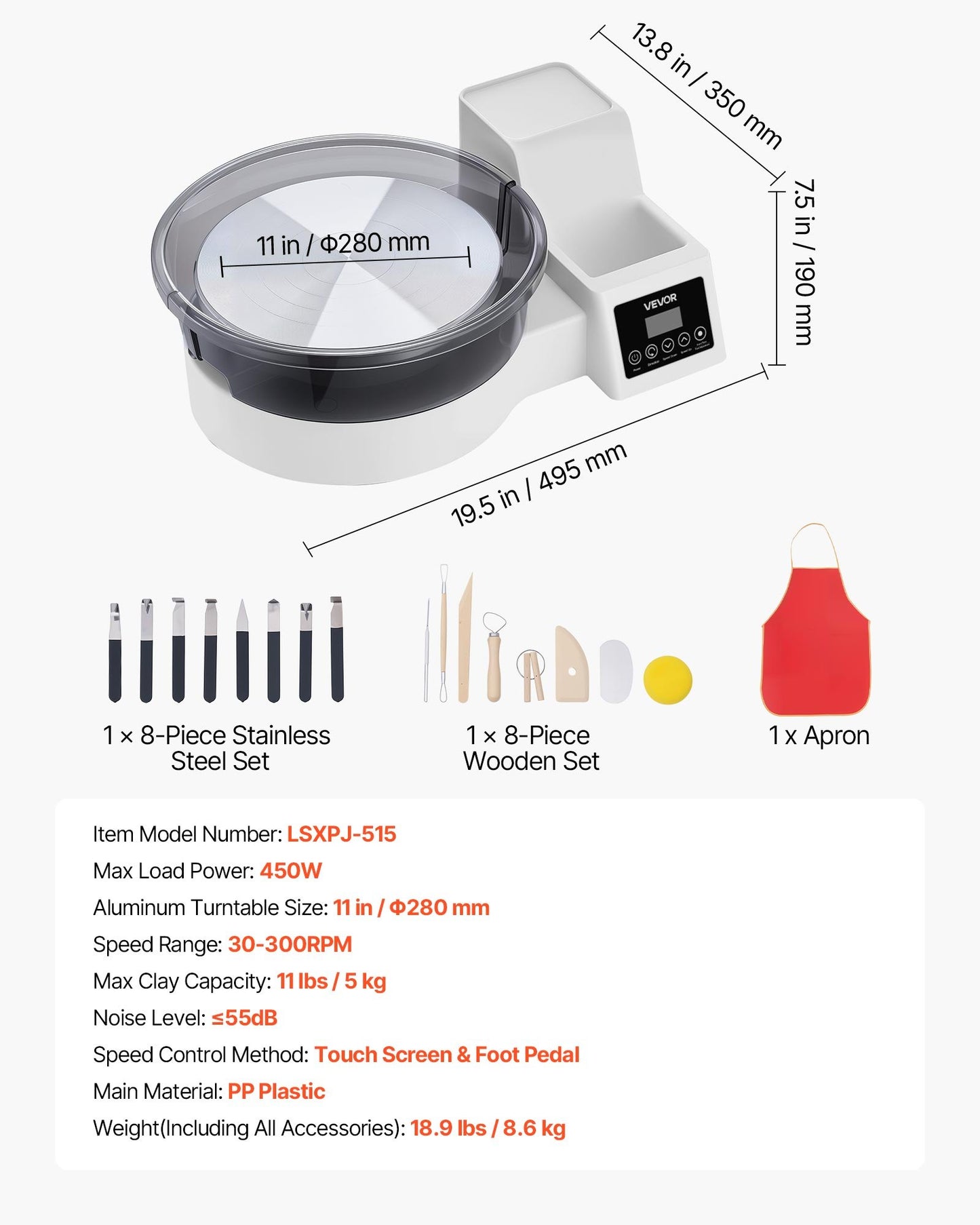 Electric Pottery Wheel for Beginners 11" Aluminum Turntable 450W Tabletop Clay Art