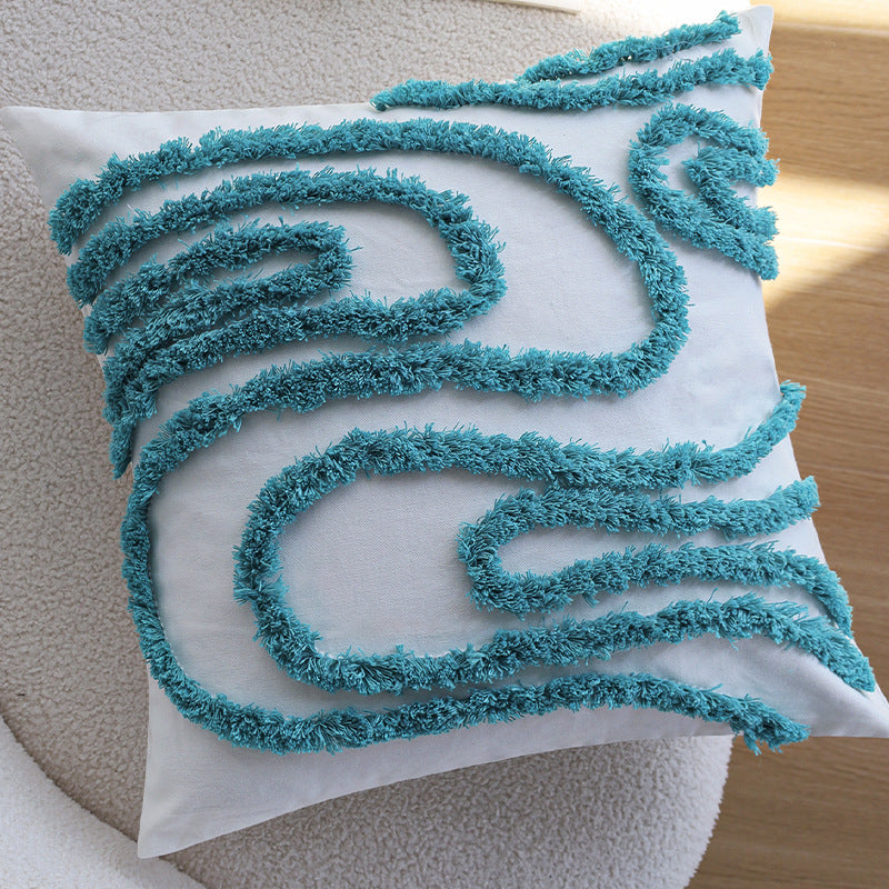 Blue Geometric Tufted Cushion Cover 45x45cm Bedroom Accent Pillowcase