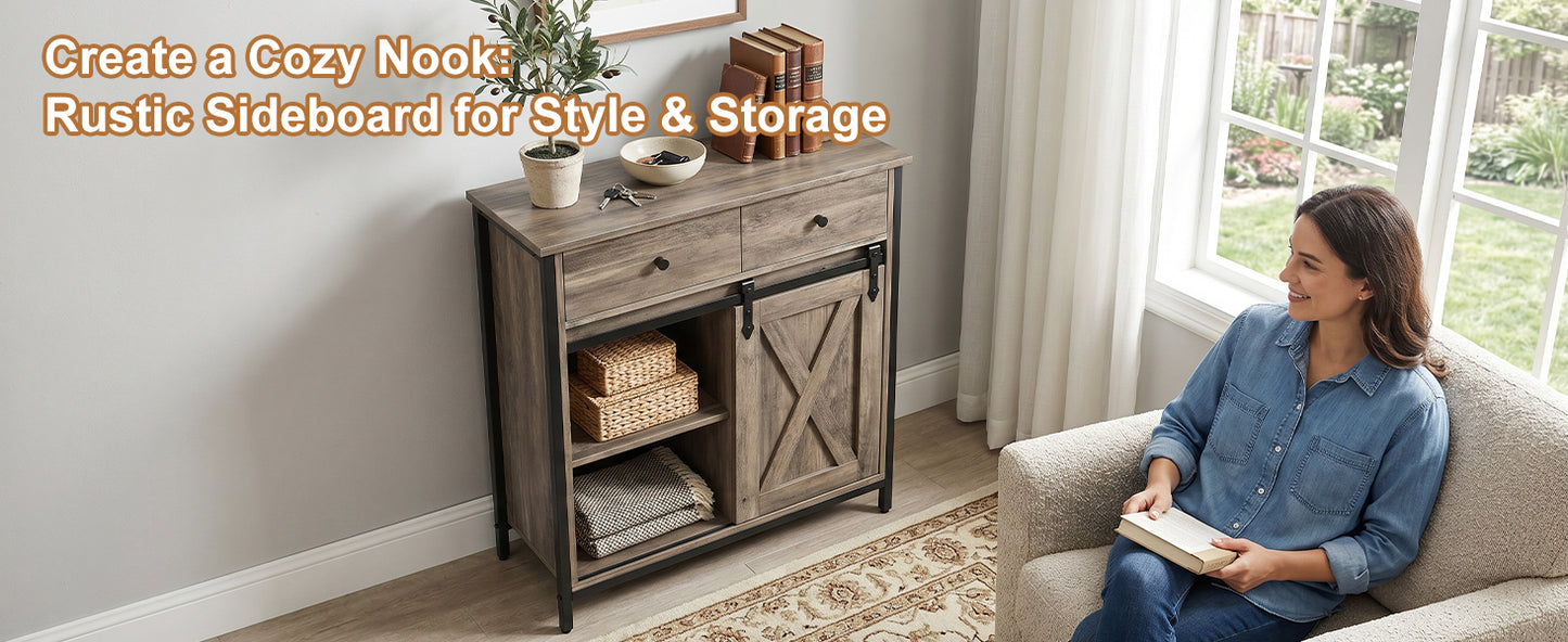 Farmhouse Buffet Cabinet with Sliding Barn Door & Adjustable Shelves