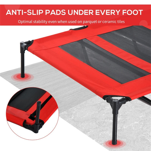 Large Elevated Pet Bed for XXL Dogs - Removable Cover & Travel Bag, Red