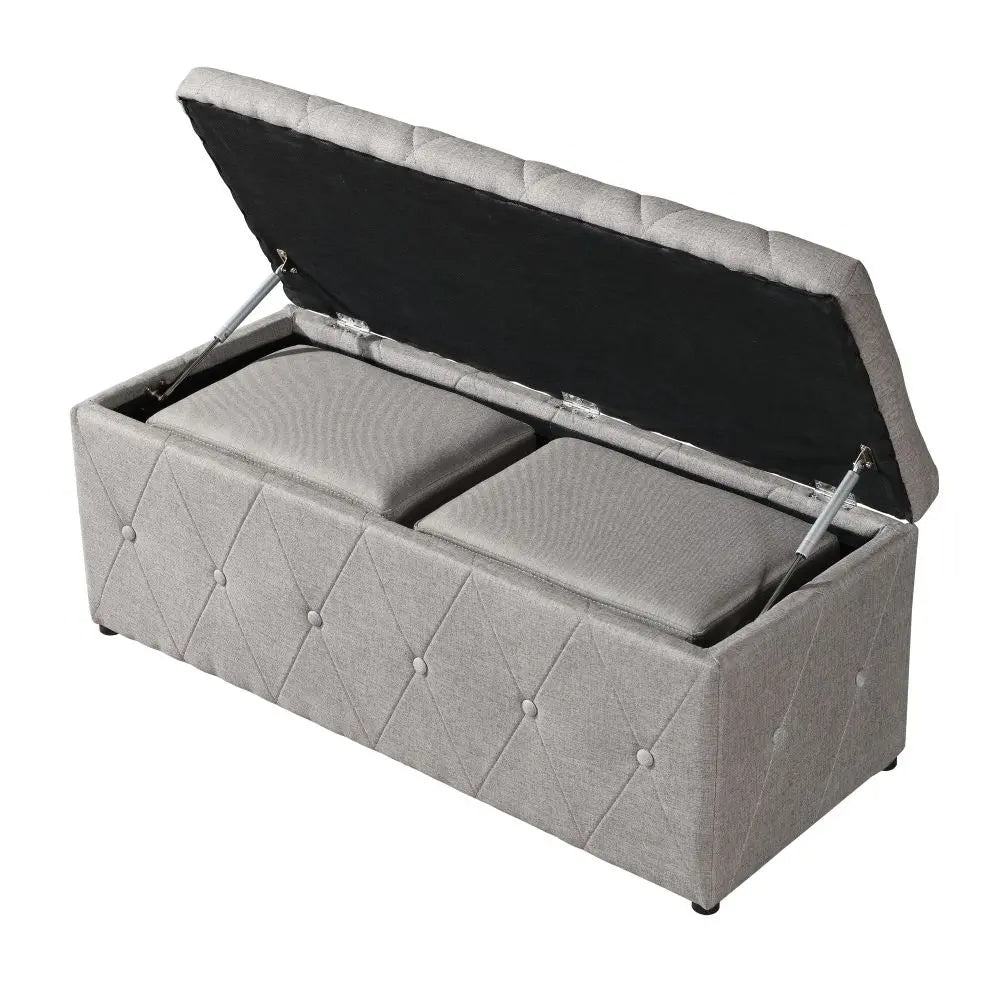 Rectangular Storage Ottoman with 2 Set Ottomans - Beige