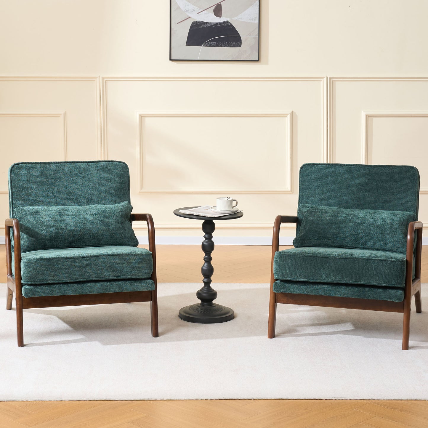 Mid-Century Modern Lounge Chair - Dark Green Upholstered Accent Chair
