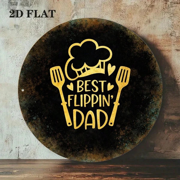 Best Flippin' Dad Retro Metal Sign - 8x8 Inch Kitchen Decor
