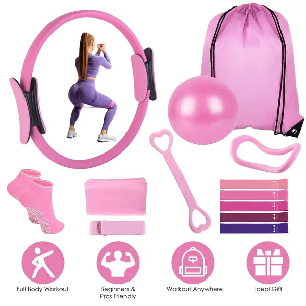 14-Piece Pilates Essentials Kit with Resistance Bands & Yoga Ball
