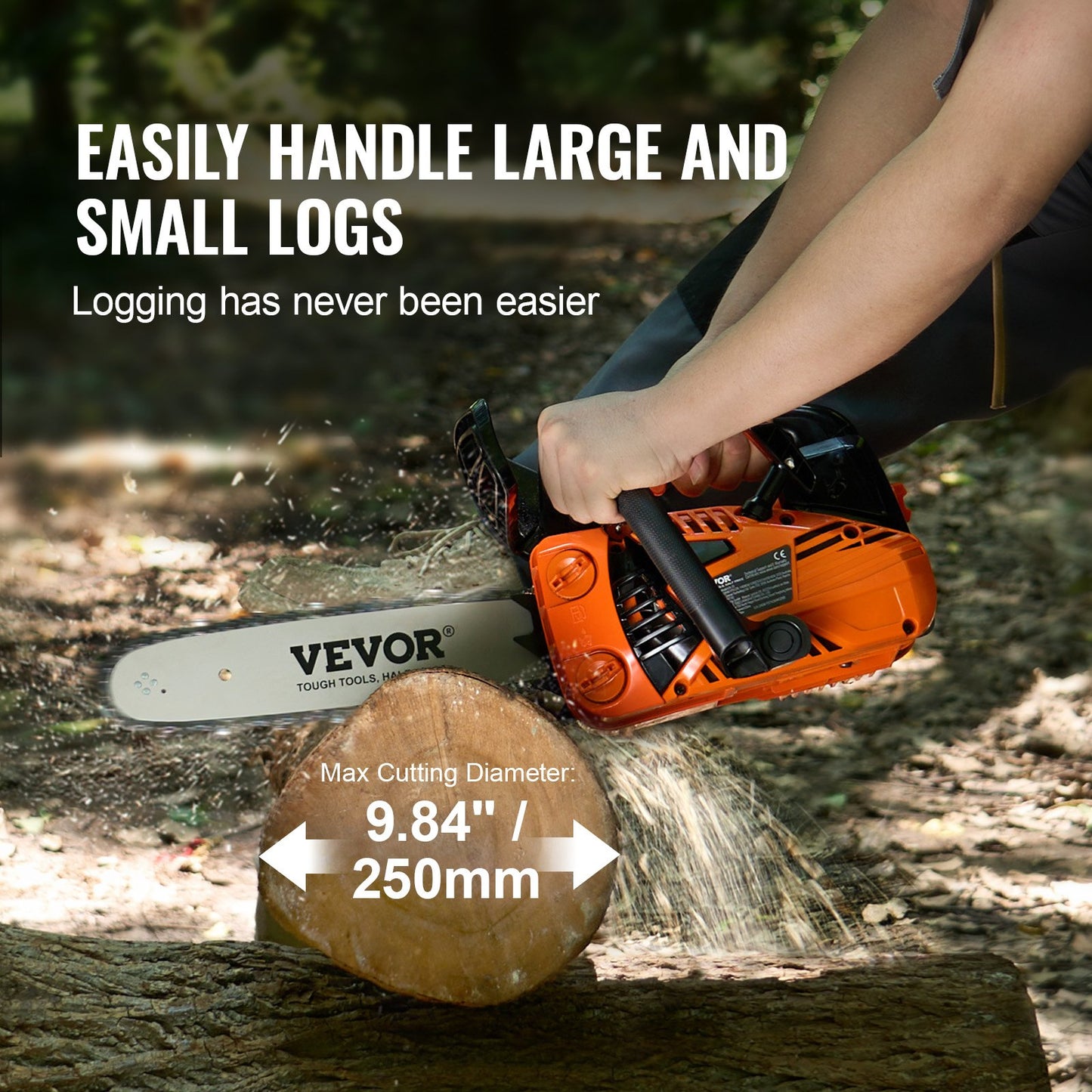Gasoline Chainsaw 12-Inch 25.4CC Power Wood Cutting Tool - Multicolor