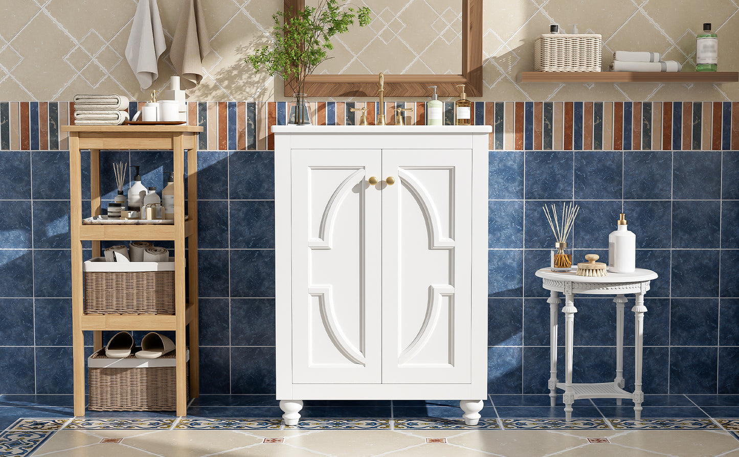 Modern 24" Bathroom Vanity with Ornate Design & Soft-Close Hinges - White