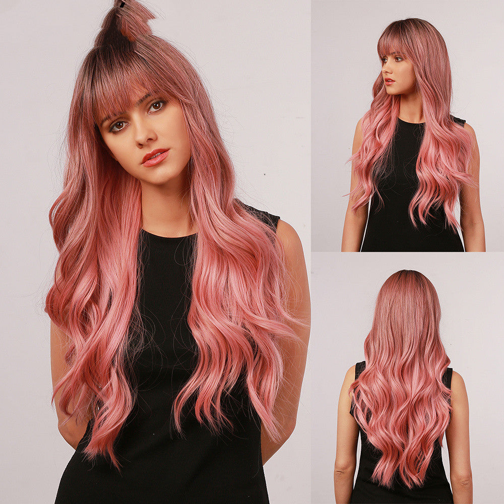 Long Curly Synthetic Wig for Ladies with Pink Gradient Color - Natural Look & Comfortable Fit