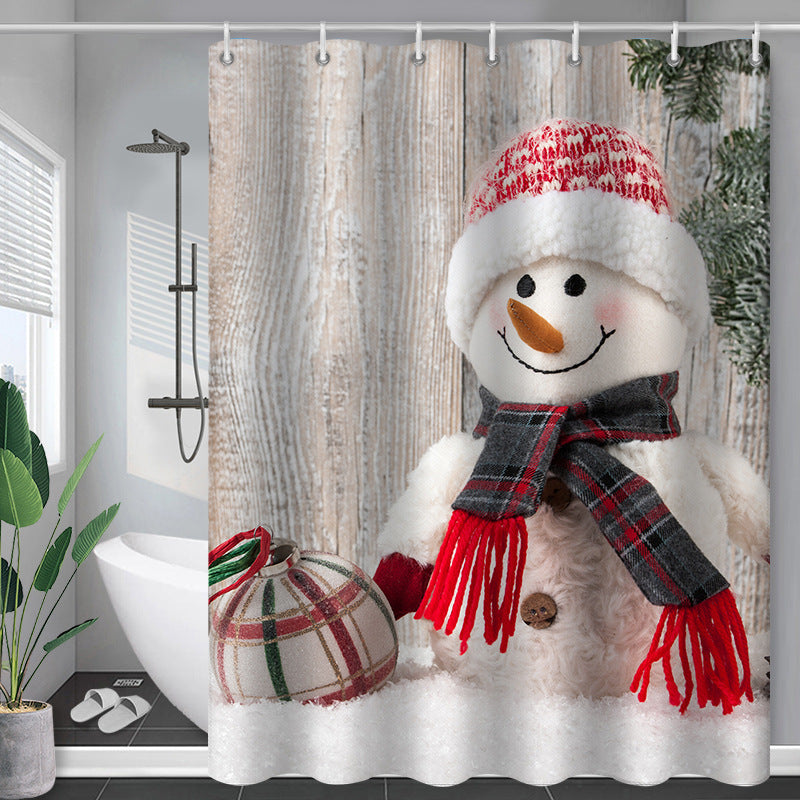 Waterproof Polyester Snowman Shower Curtain Modern Mildew Proof Bathroom Decor