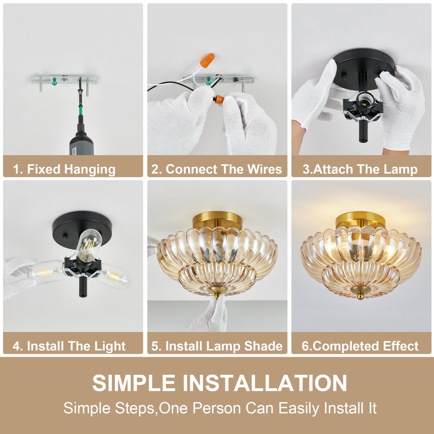 11.8 Inch Semi Flush Mount Ceiling Light with Flower Glass - Vintage Indoor Fixture