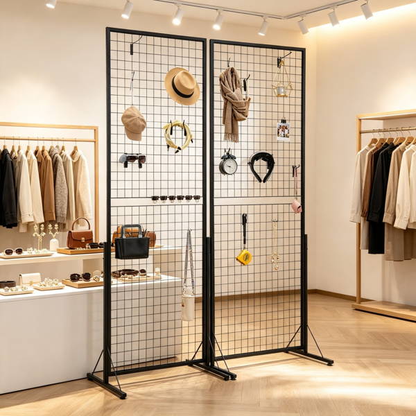 2-Pack Gridwall Display Tower - Double-Sided Floorstanding Rack