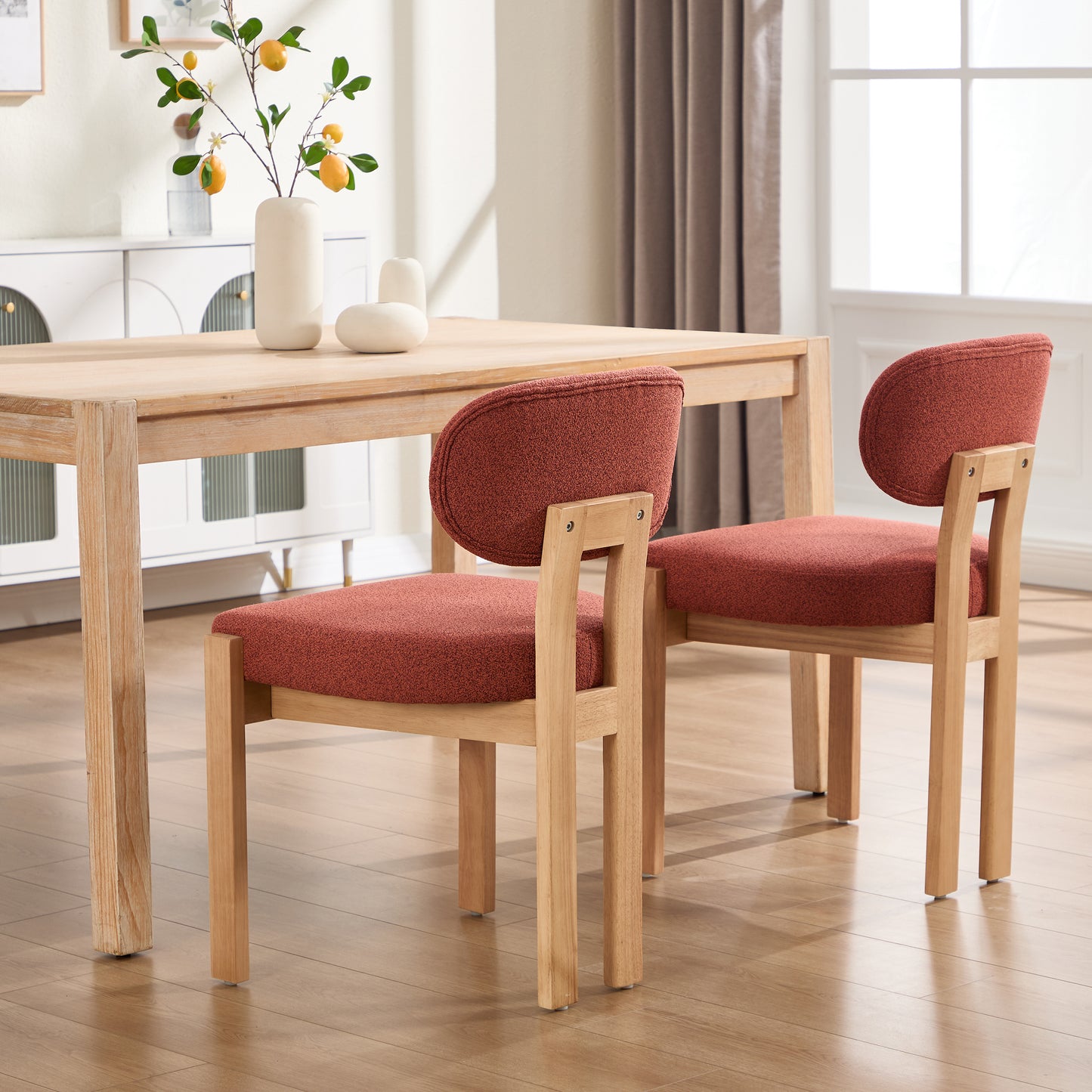 Set of 2 Modern Fabric Upholstered Dining Chairs - Dark Orange