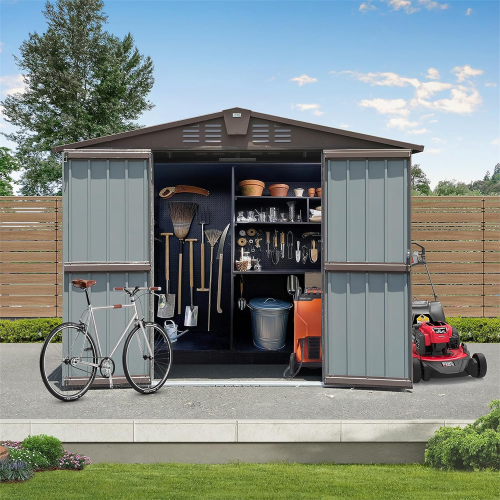 Outdoor Metal Storage Shed 8.2' x 6.2' with Double Lockable Doors & Air Vents