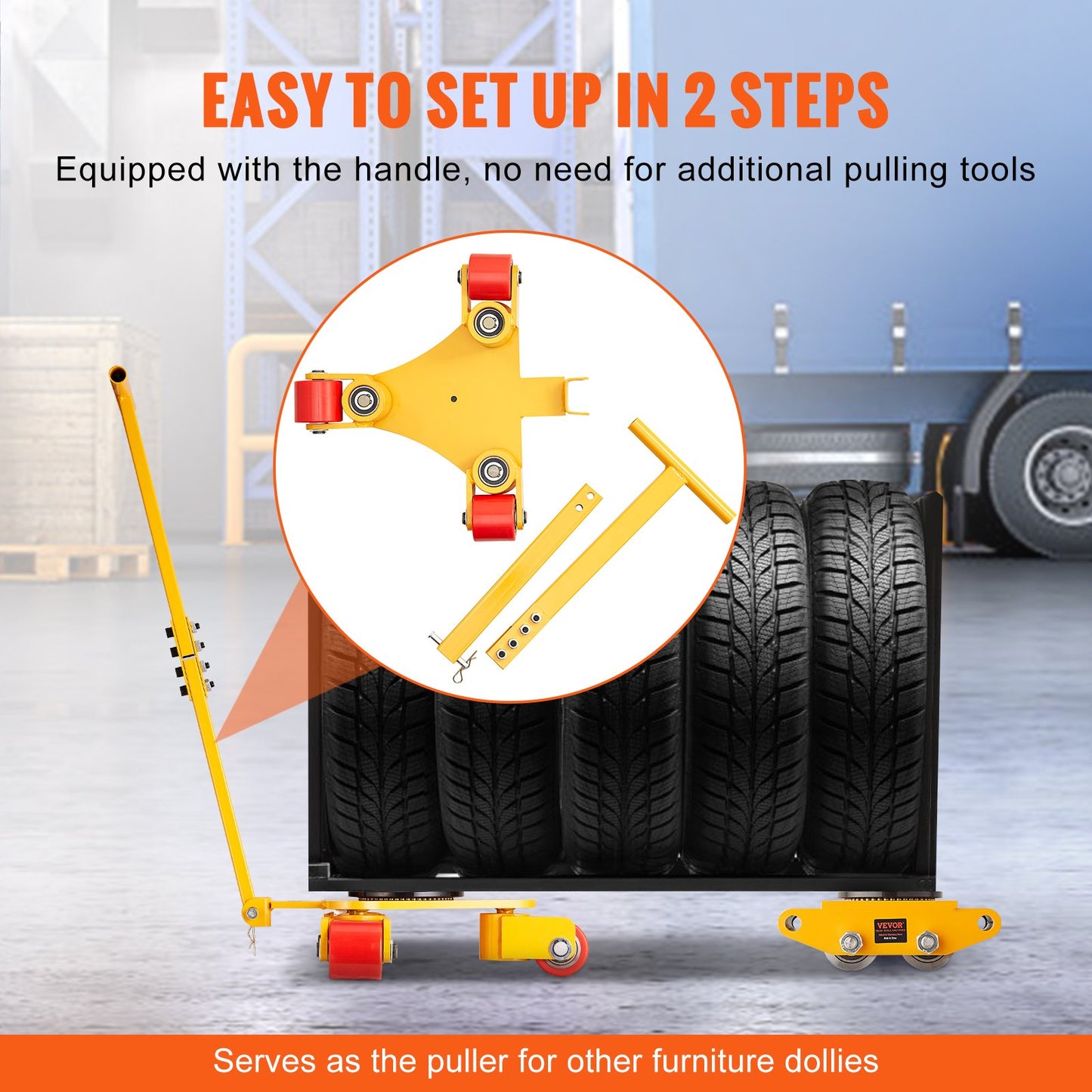 Heavy-Duty Machinery Skate Dolly 6614 LBS with 3 Swivel PU Wheels - Industrial Equipment Mover