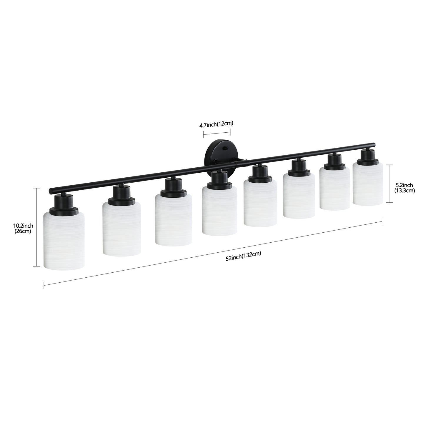 Modern 8-Light Vanity Wall Sconce - Frosted Glass & Black Frame