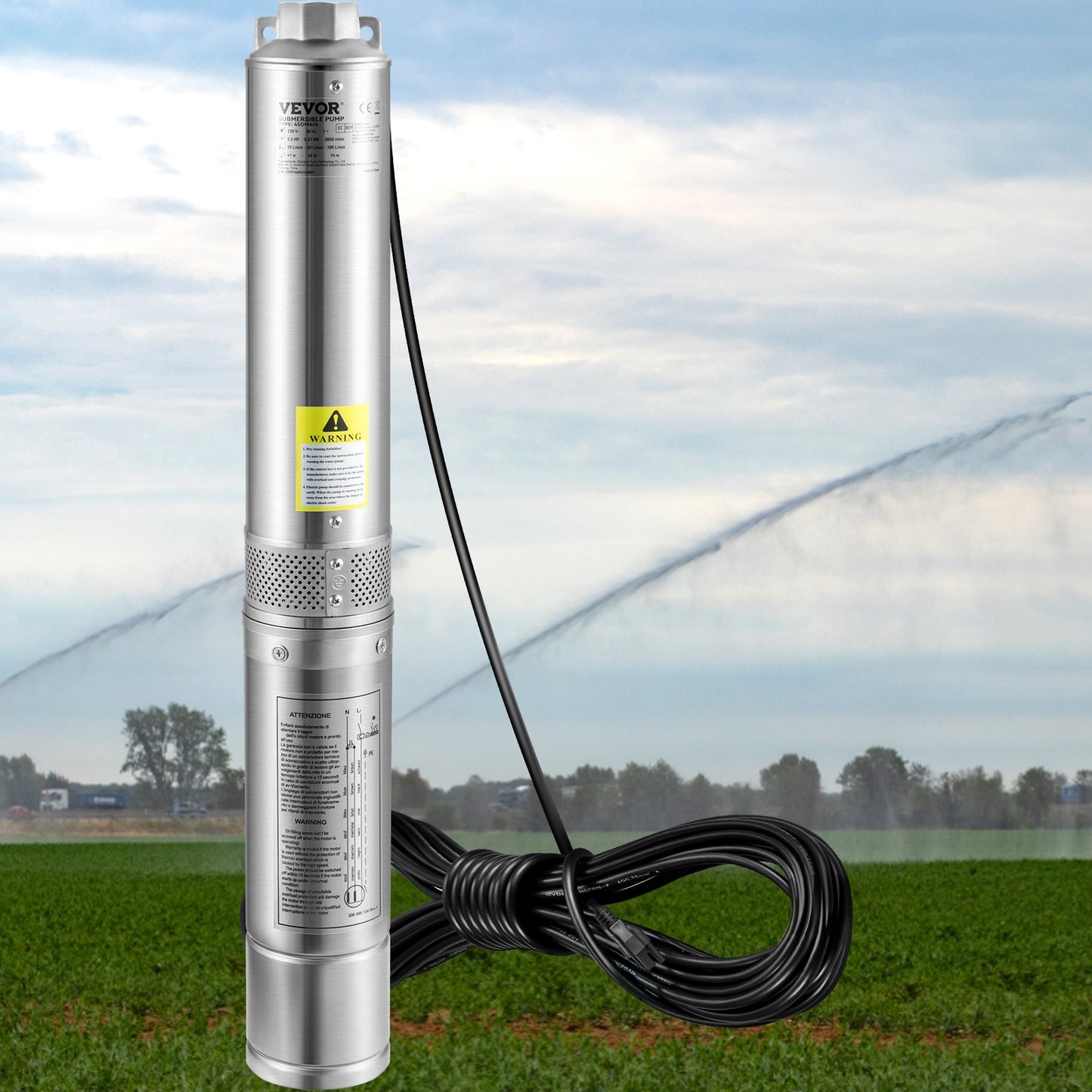 Deep Well Submersible Pump 1HP 230V Stainless Steel Water Pump for Irrigation & Home Use