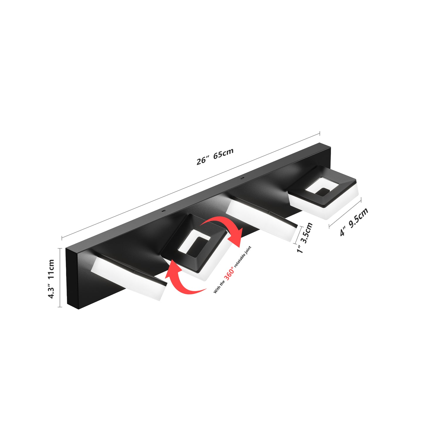 LED Bathroom Vanity Light Fixture - 4-Light Matte Black, 25-Inch