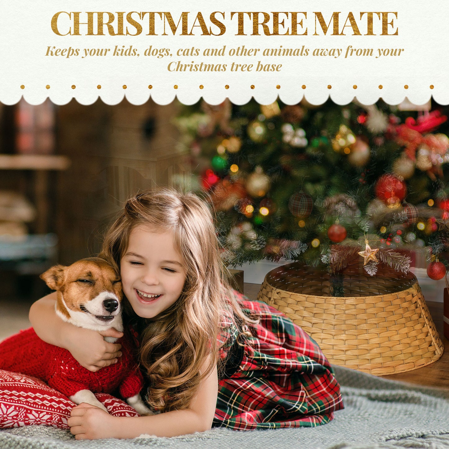 Natural 27-Inch Rustic Christmas Tree Collar - Hand-Woven Decor