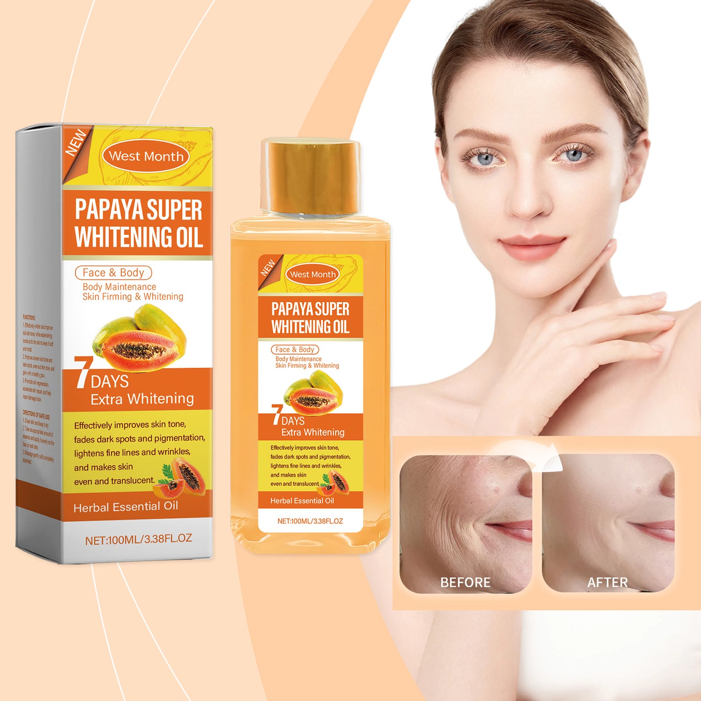 Papaya Body Oil - Vitamin C Moisturizing & Brightening Massage Oil 100ml