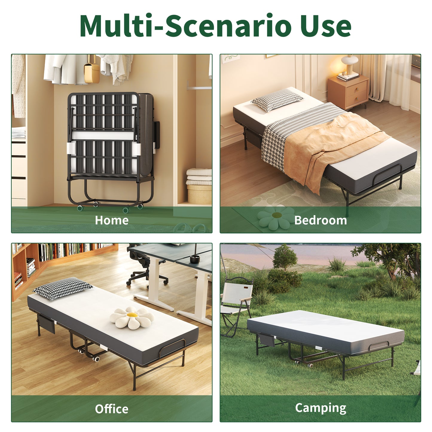 75 Inch Folding Bed With 5 Memory Foam Mattress, Space Saving
