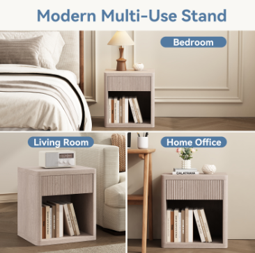 Bedside Cabinet with Drawers and Open Shelves - Multi-Functional Side Table