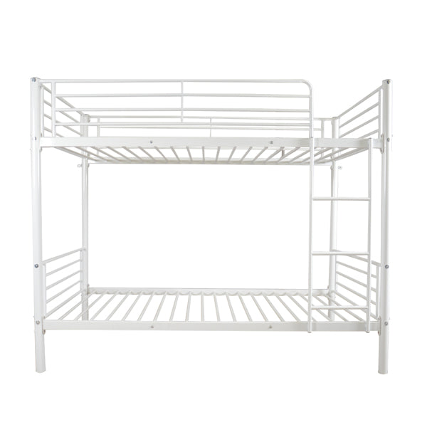 Iron Bed Bunk With Ladder For Kids Twin Size White