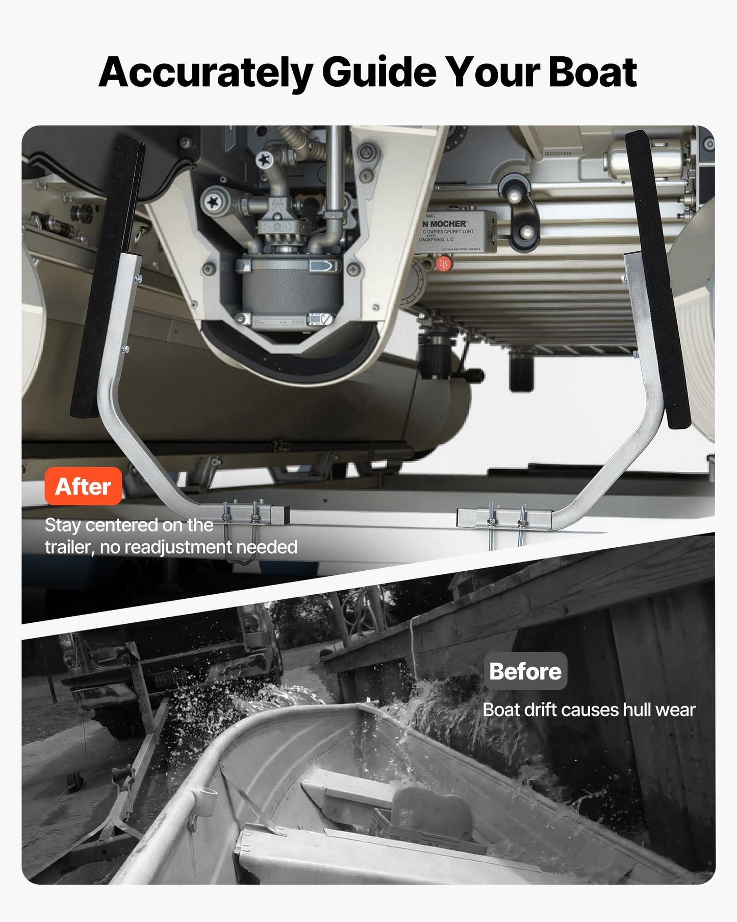 Adjustable Boat Trailer Guides 2PCS Steel Bunk-Style Guide-Ons with Non-Slip Pads