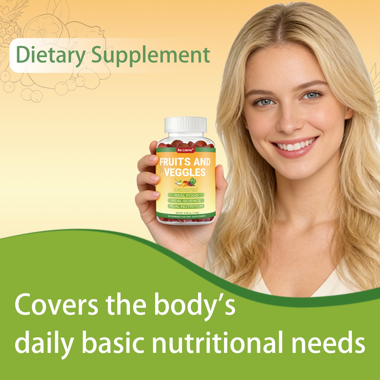 Fruit and Vegetable Gummies - Daily Nutritional Supplement - 40 Count