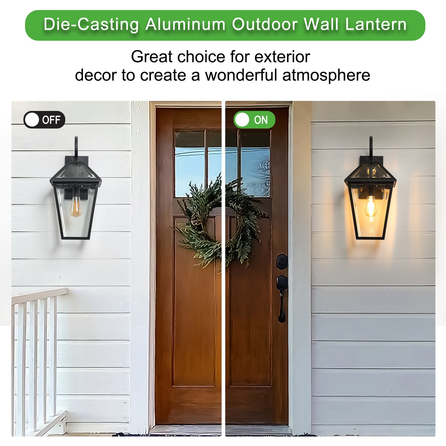 Modern Black Metal Outdoor Wall Lantern Light - Clear Glass Shade