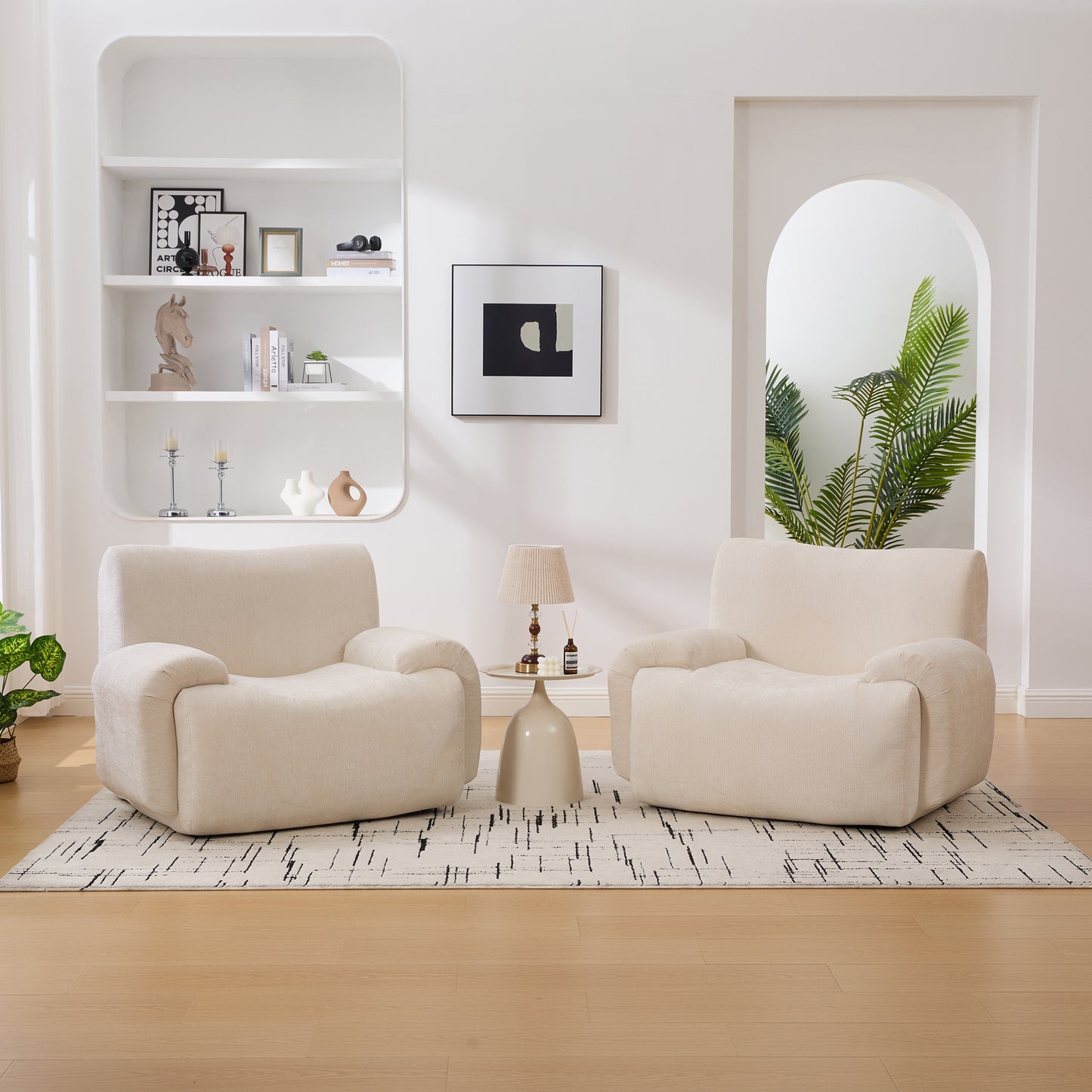 Modern Upholstered Accent Chair - Beige Chenille Armchair