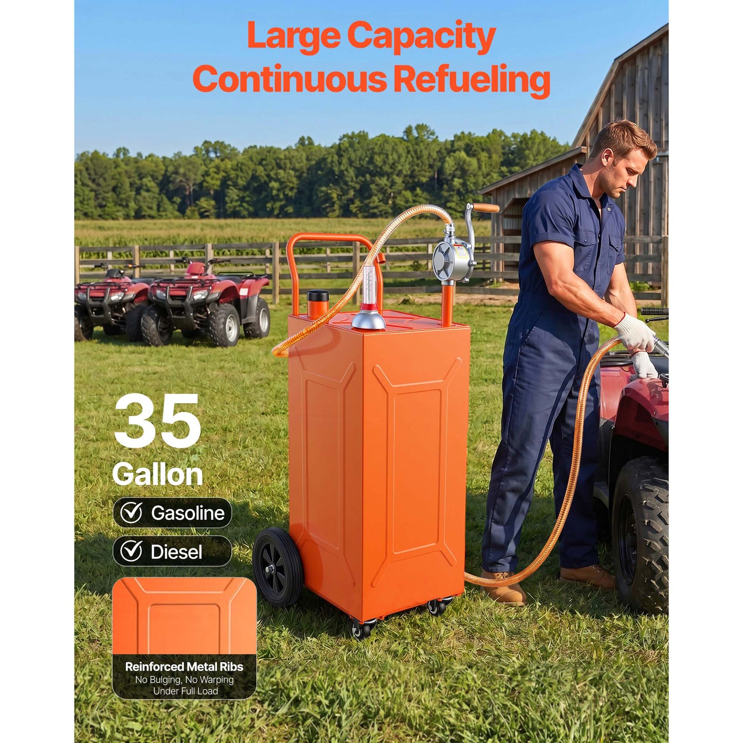 35 Gallon Portable Fuel Caddy with Pump & Wheels - Gasoline Diesel Tank