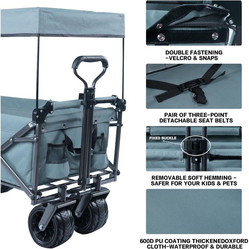 140L Foldable All-Terrain Utility Wagon with Removable Canopy, Brakes & Ice Pack