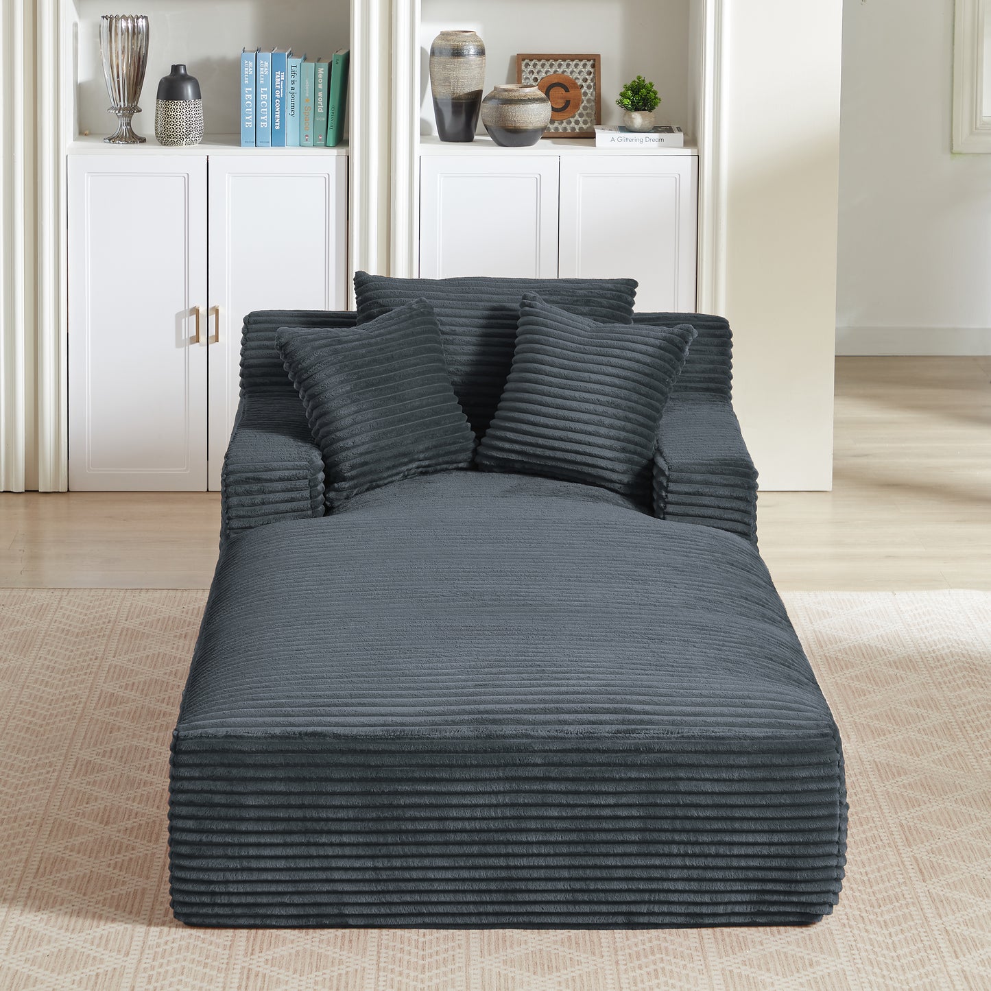 Oversized Dark Grey Chaise Lounge Chair - Corduroy Sofa