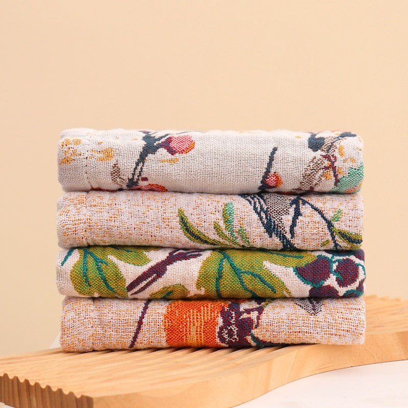 Cotton Gauze Face Towels Set - 4 Harvest Style 36x36cm for Home & Family