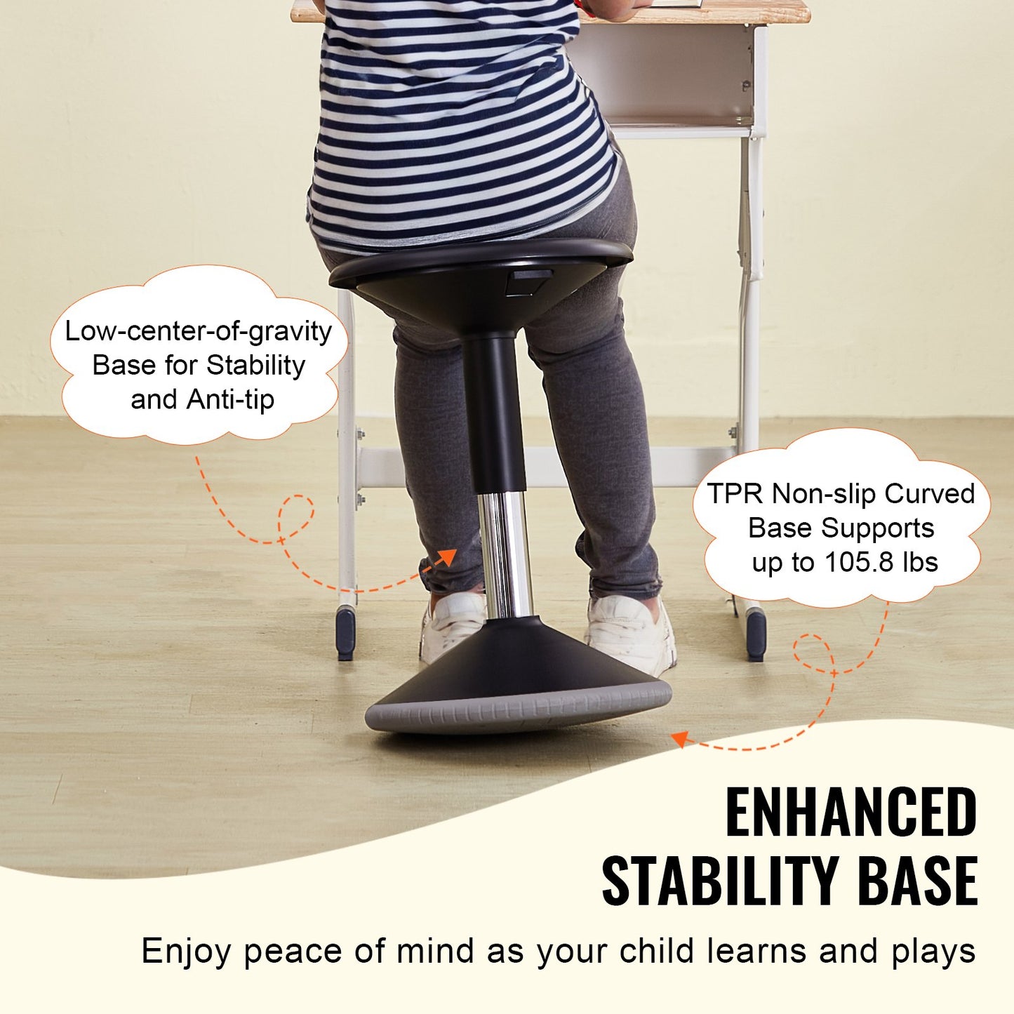 Height-Adjustable Wobble Chair for Active Sitting - Black