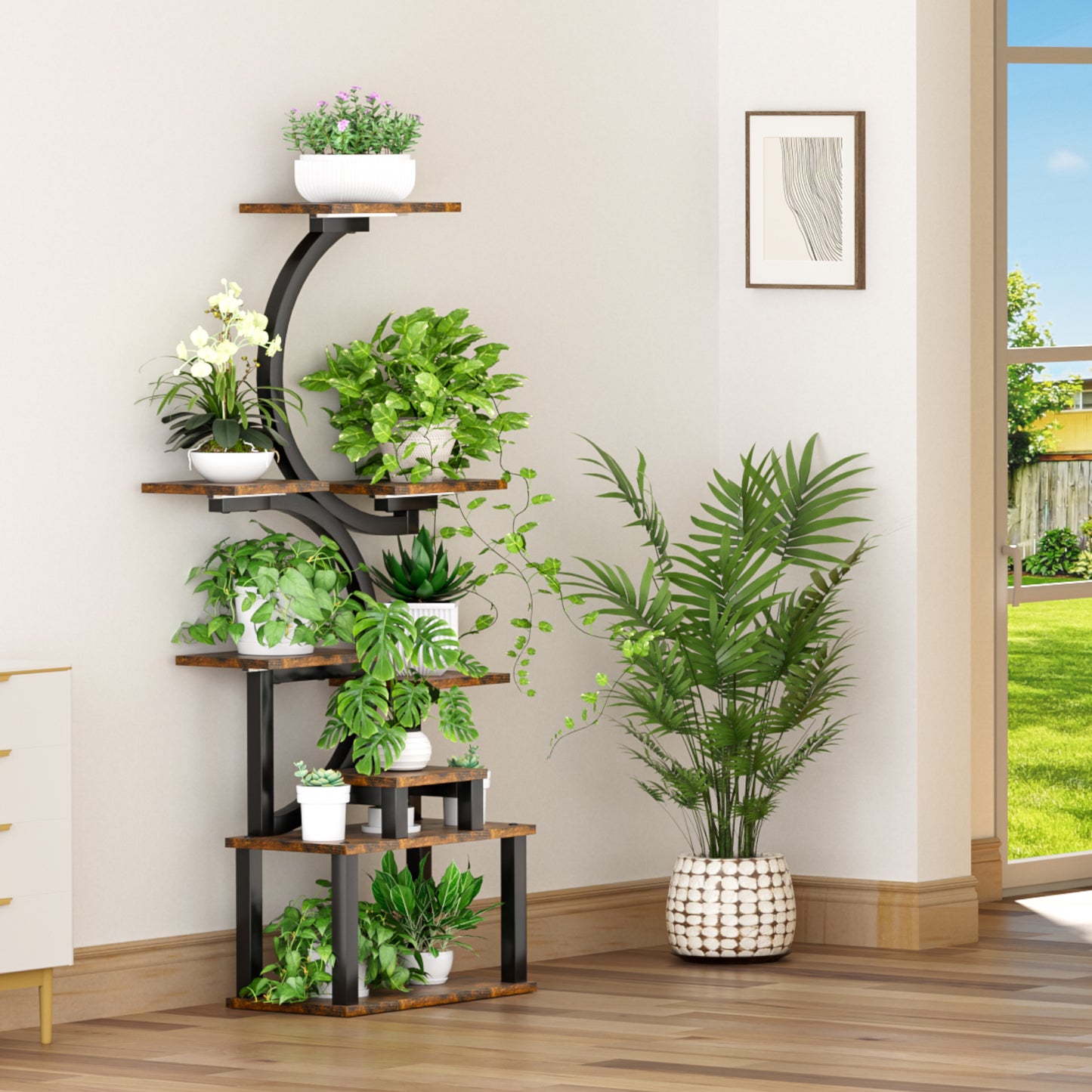 8-Tiered Indoor Plant Stand With 5 Grow Lights, 10-Level Stepless
