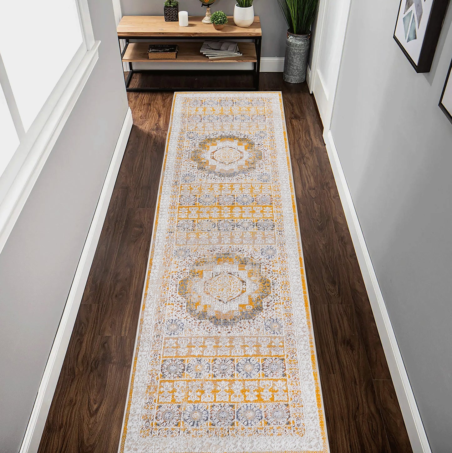 PAYAS C Ollection 2X8 Cream Ivory Medallion Runner Rug