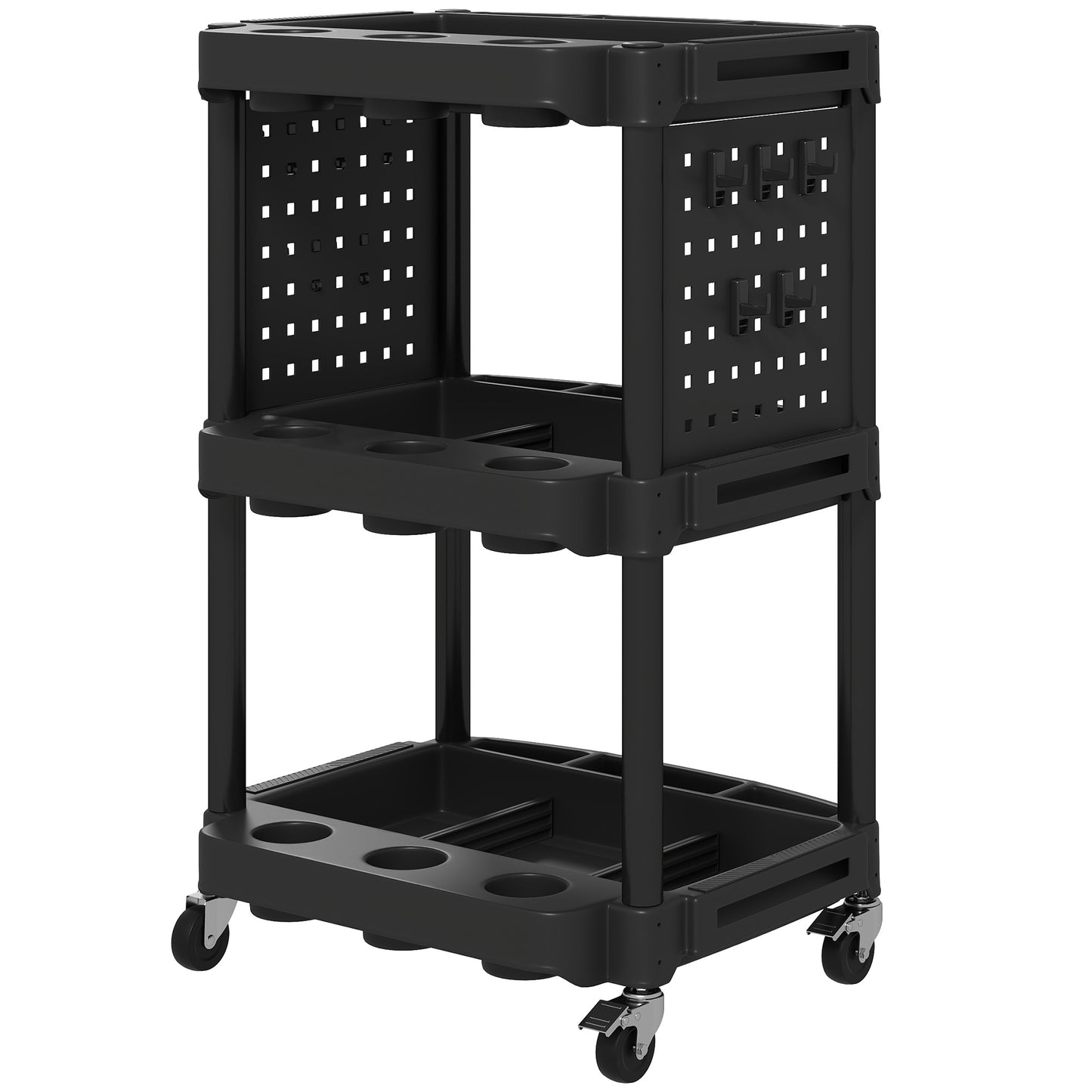 3-Tier Rolling Tool Cart with Side Shelves - 200 LBS Capacity, Black