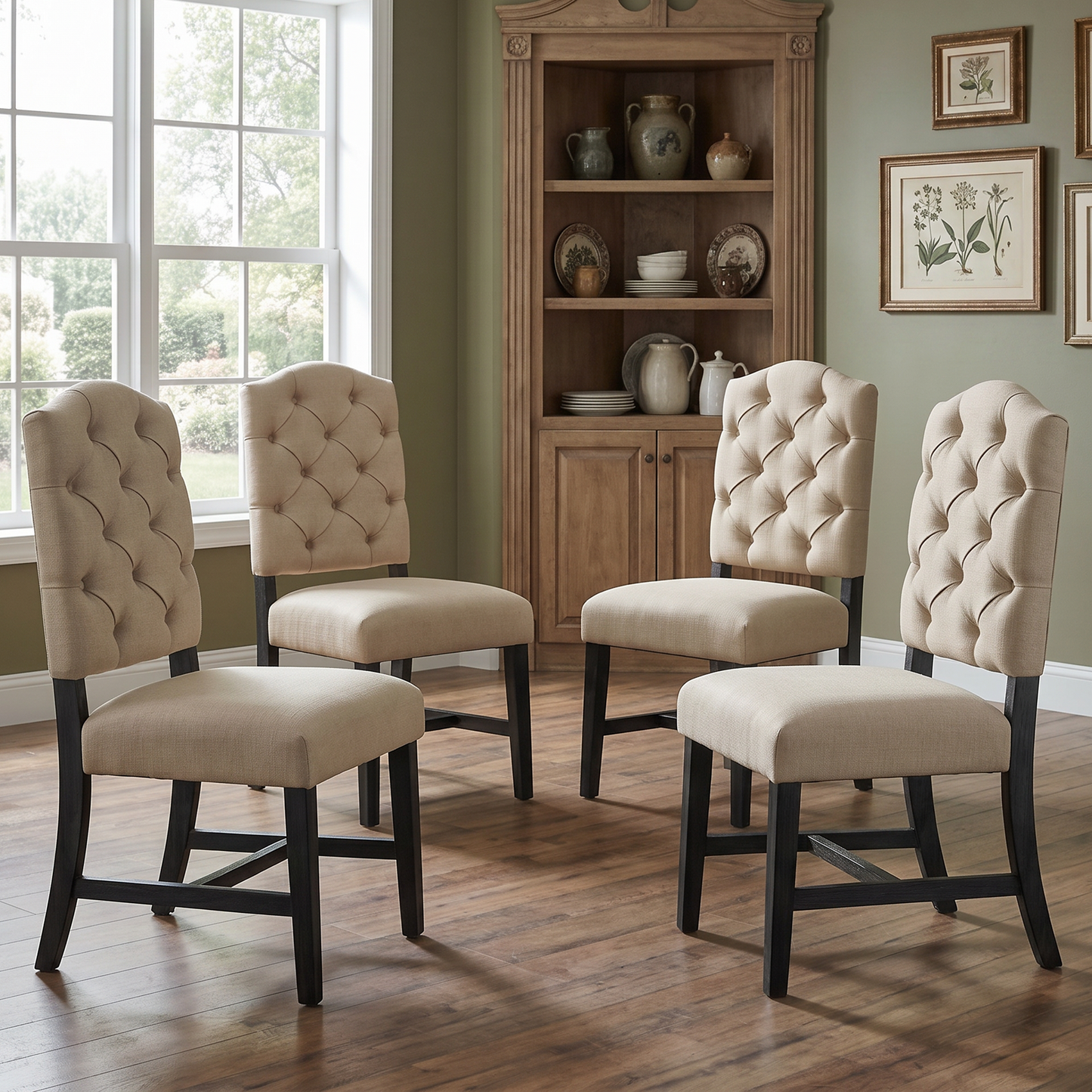 Retro Style Dining Chair Set with 4 Upholstered Chairs - Espresso