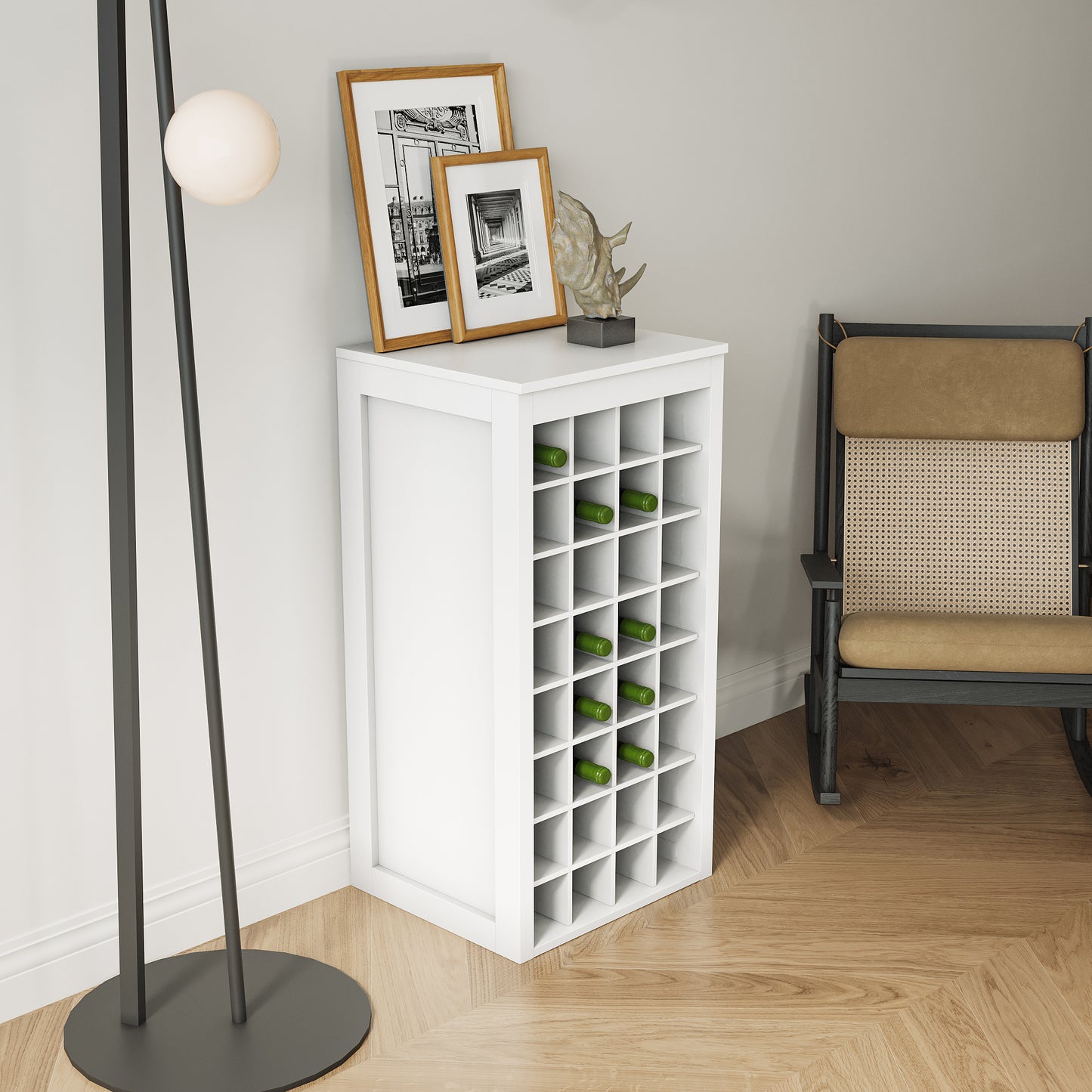 Modular 32-Bottle Wine Bar Cabinet - Brown Walnut & White