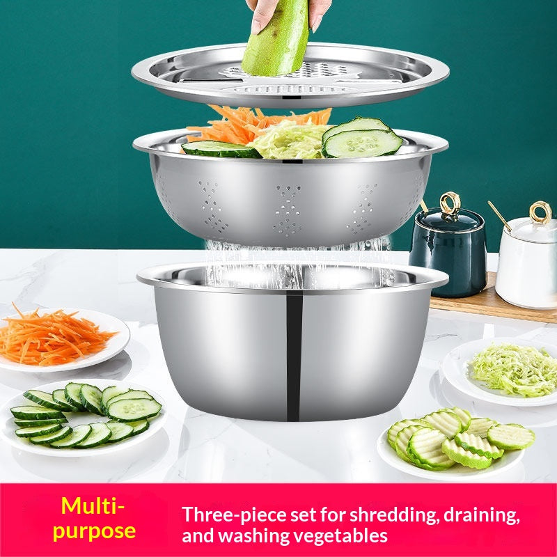 3-in-1 Vegetable Chopping Set Stainless Steel Grater and Wash Basin - Multiple Sizes