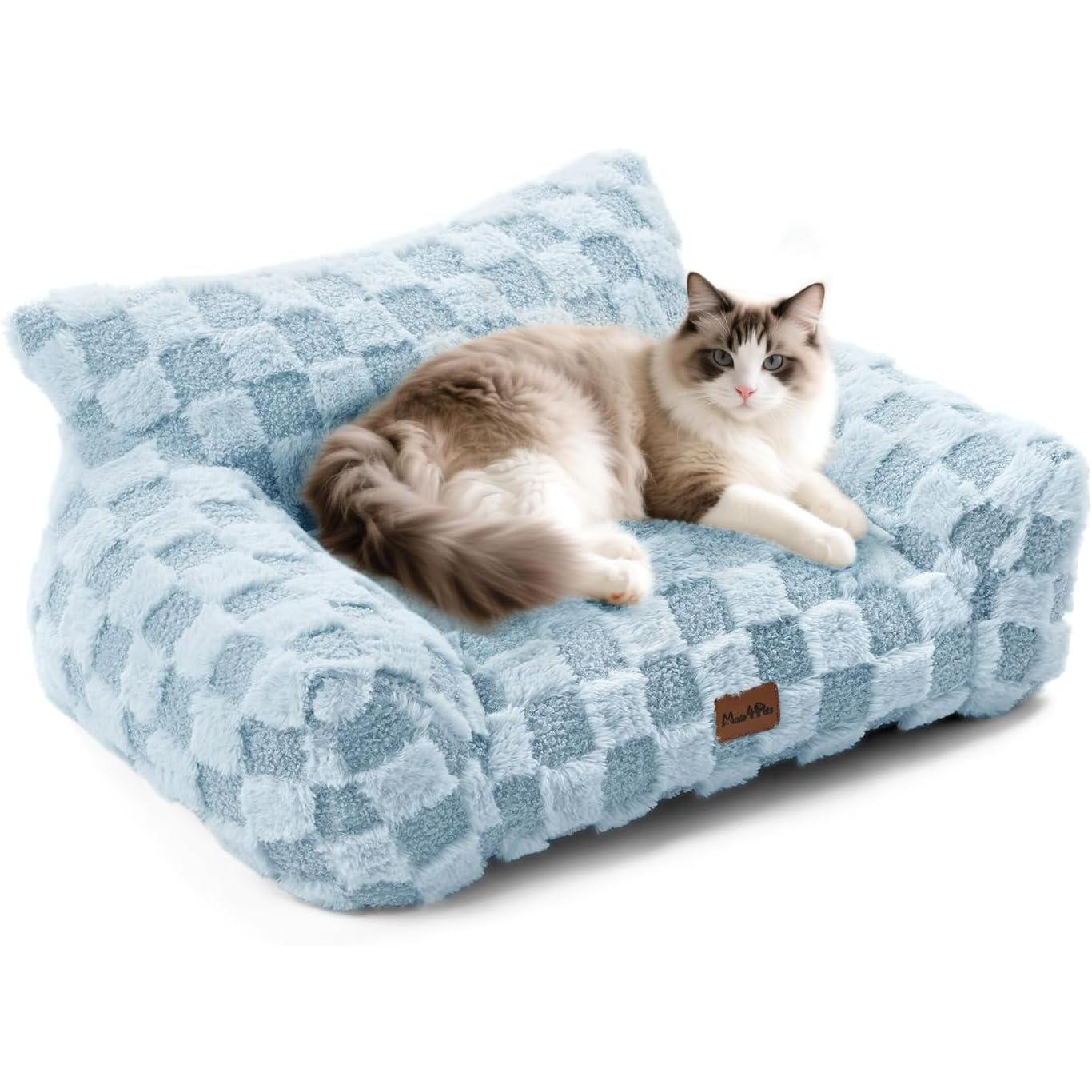 Medium Pet Sofa Bed with Sage Green Plaid Cover - Made4Pets